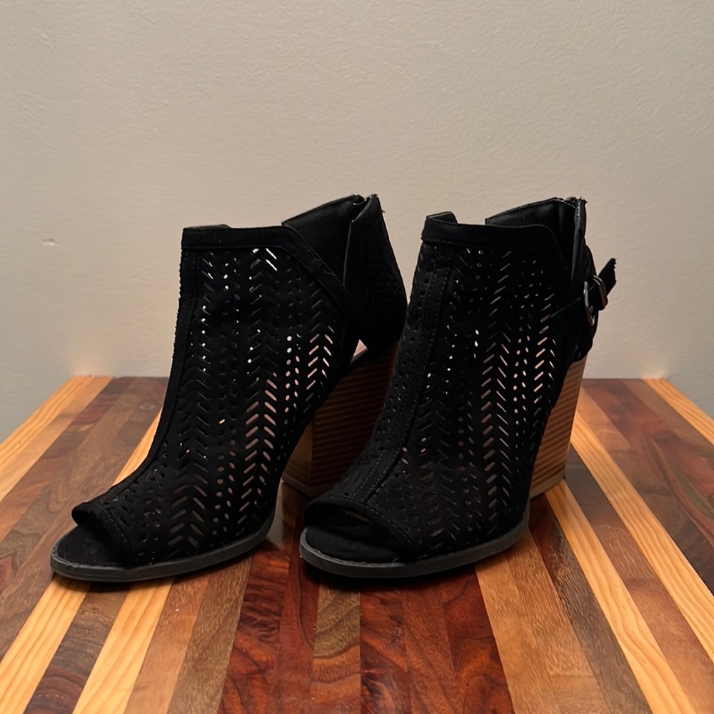 Qupid Booties - Black - Open-Toe - Size 7.5